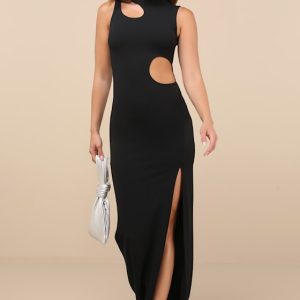 Sindra Black Cutout Column Maxi Dress