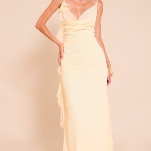 Bring the sunshine with the lemon chiffon strappy frill detail maxi dress.